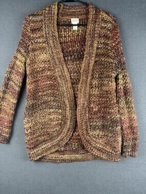 Chico’s Cardigan Womens 0 Brown Orange Knit Sweater Acrylic Blend Stretch Small